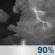 Wednesday Night: Showers and thunderstorms. Mostly cloudy, with a low around 52. Southwest wind 5 to 10 mph, with gusts as high as 18 mph. Chance of precipitation is 90%. New rainfall amounts between a tenth and quarter of an inch possible. Wednesday Night: Showers And Thunderstorms